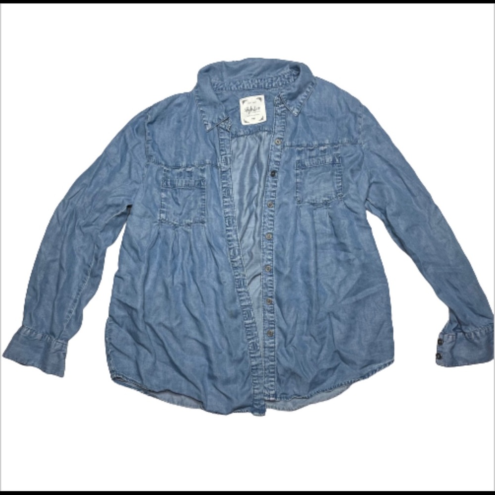 Women’s Style & Co Petite Medium Button Up Denim Shirt Relaxed Fit M